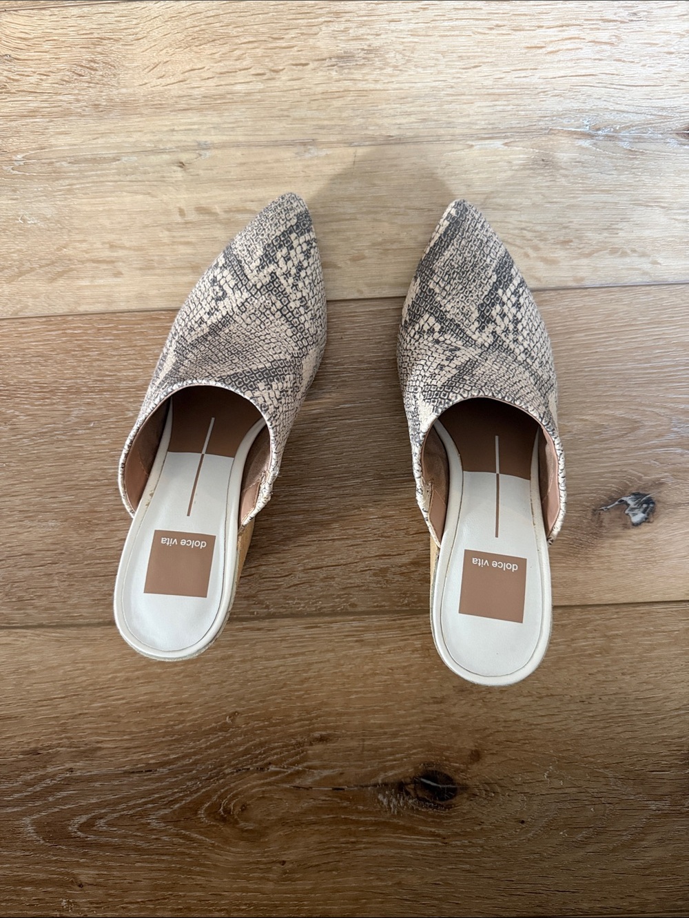 Dolce Vita Beige Snake-Print Pointed Toe Slide Mules